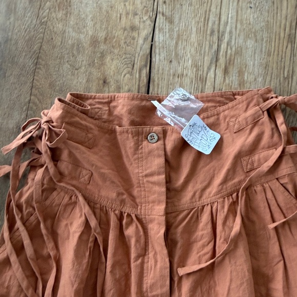 NWT Free People Terra Cotta High Rise Cotton Side Tie Pants - Size small - Picture 4 of 9